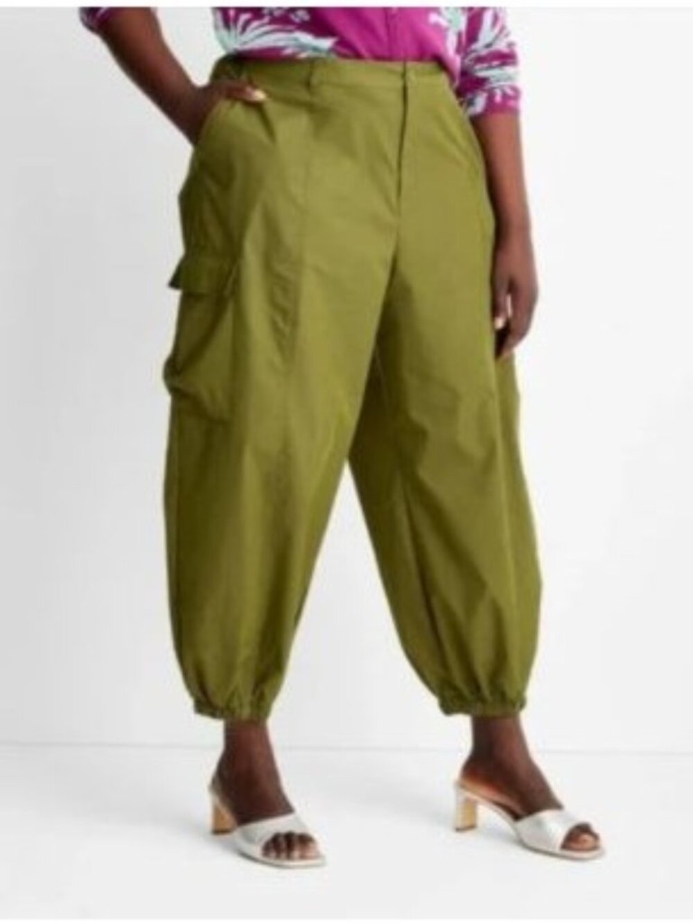 Future Collective Women's Olive High Rise Cargo Pants Plus Size 2X